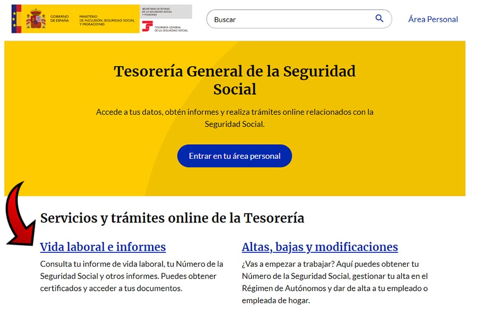 Acceso al portal Importass para la solicitud de informe de Vida Laboral por SMS