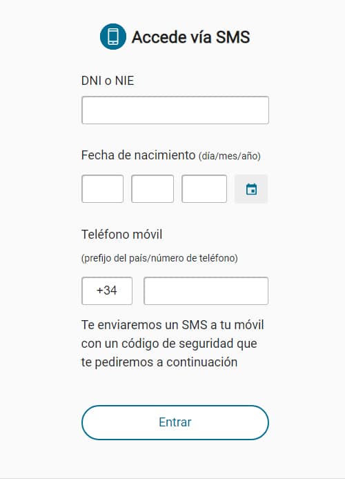 Introduce el número de tu móvil y datos personales para recibir un SMS con la verificación.